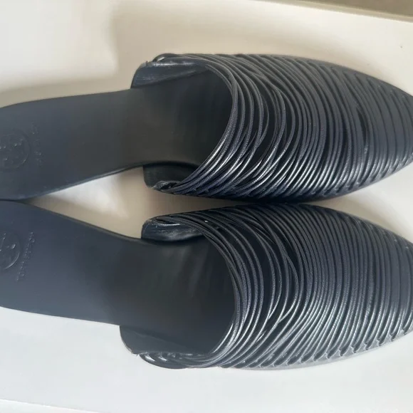 Tory Burch Mule Blue Woven Leather Sienna Pointed Toe Slides - Picture 4 of 6